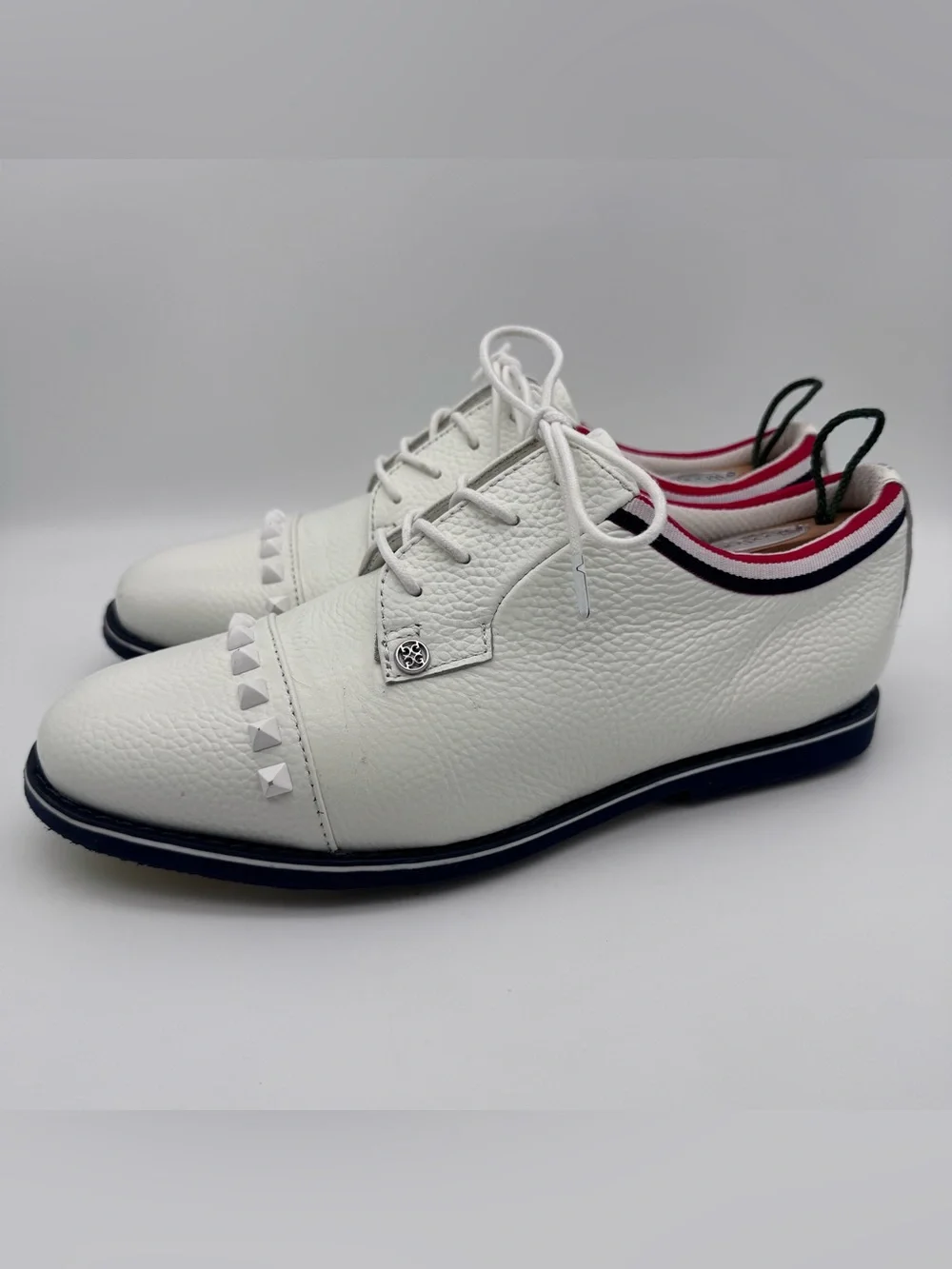 G/Fore Gallivanter White Golf Shoes Grosgrain Stud Cap Toe Women Size 10.5 - Picture 1 of 10